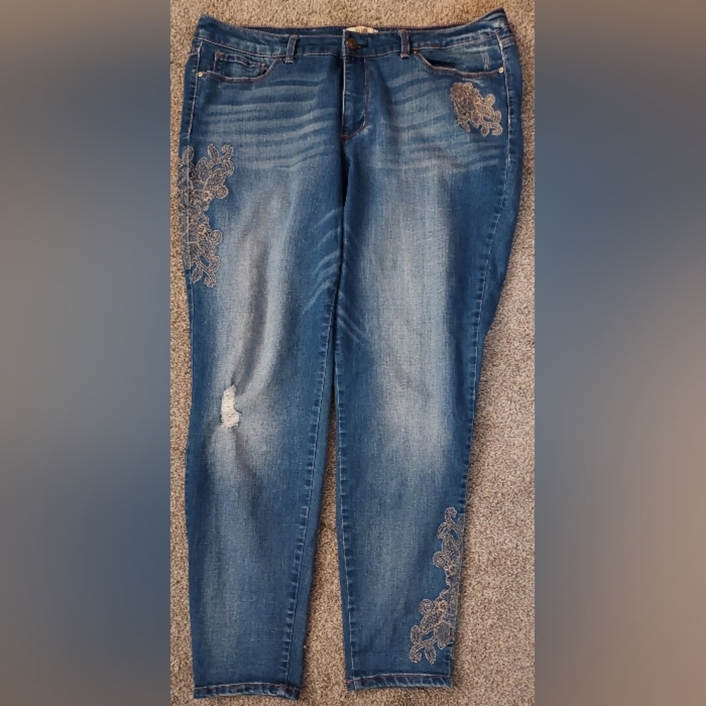 Vintage America Blues Boho Skinny Embroidered Denim Jeans